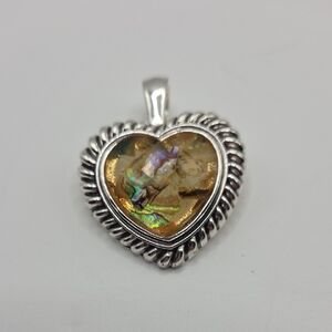 Silver Heart Necklace with Gold and Iridescent Accents Marked RMN